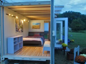 Tiny House Container with Queen-sized Bedroom and over-sized Bathroom