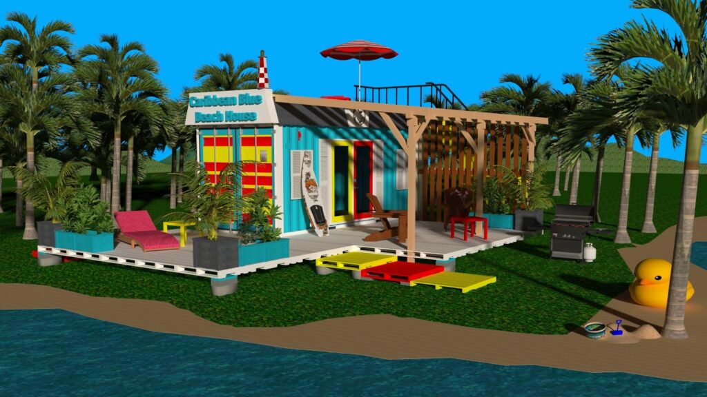 shipping container beach cottage theme for a tiny house container